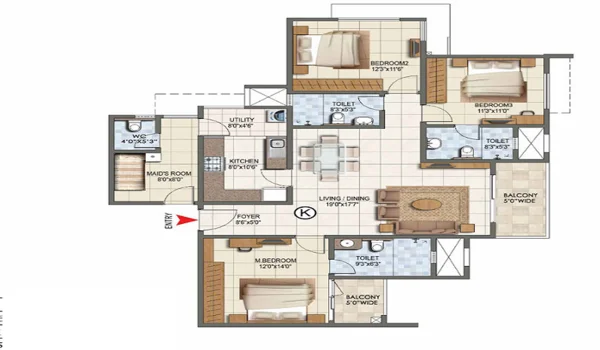 Featured Image of Auro Sapphire 3 BHK Apartment Floor Plan